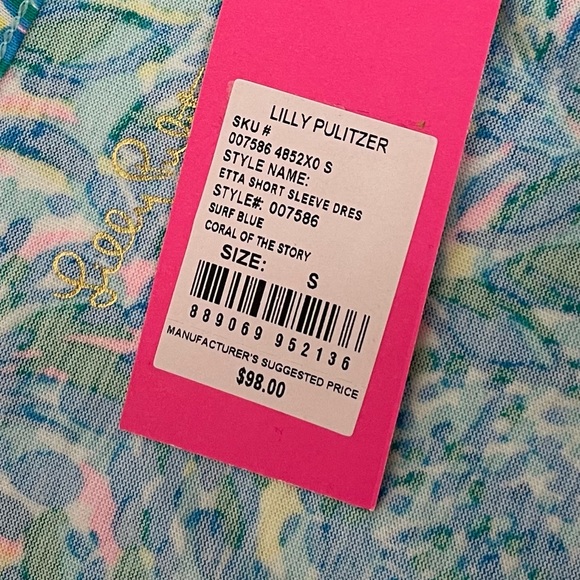 NWT Lilly Pulitzer Etta V-Neck Dress Surf Blue Coral Of The Story Size Small - Picture 5 of 8